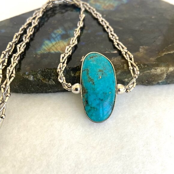 Sterling Silver 925 SWS Reversible Green Blue Turquoise Braided Chain Necklace - Picture 7 of 16